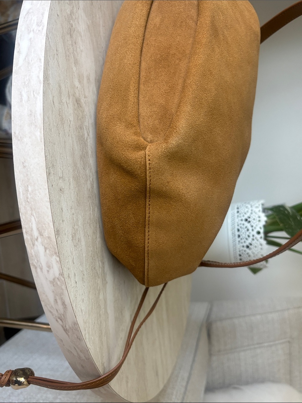 The Camren Gathered Shoulder Bag in aged cognac suede - Picture 16 of 16